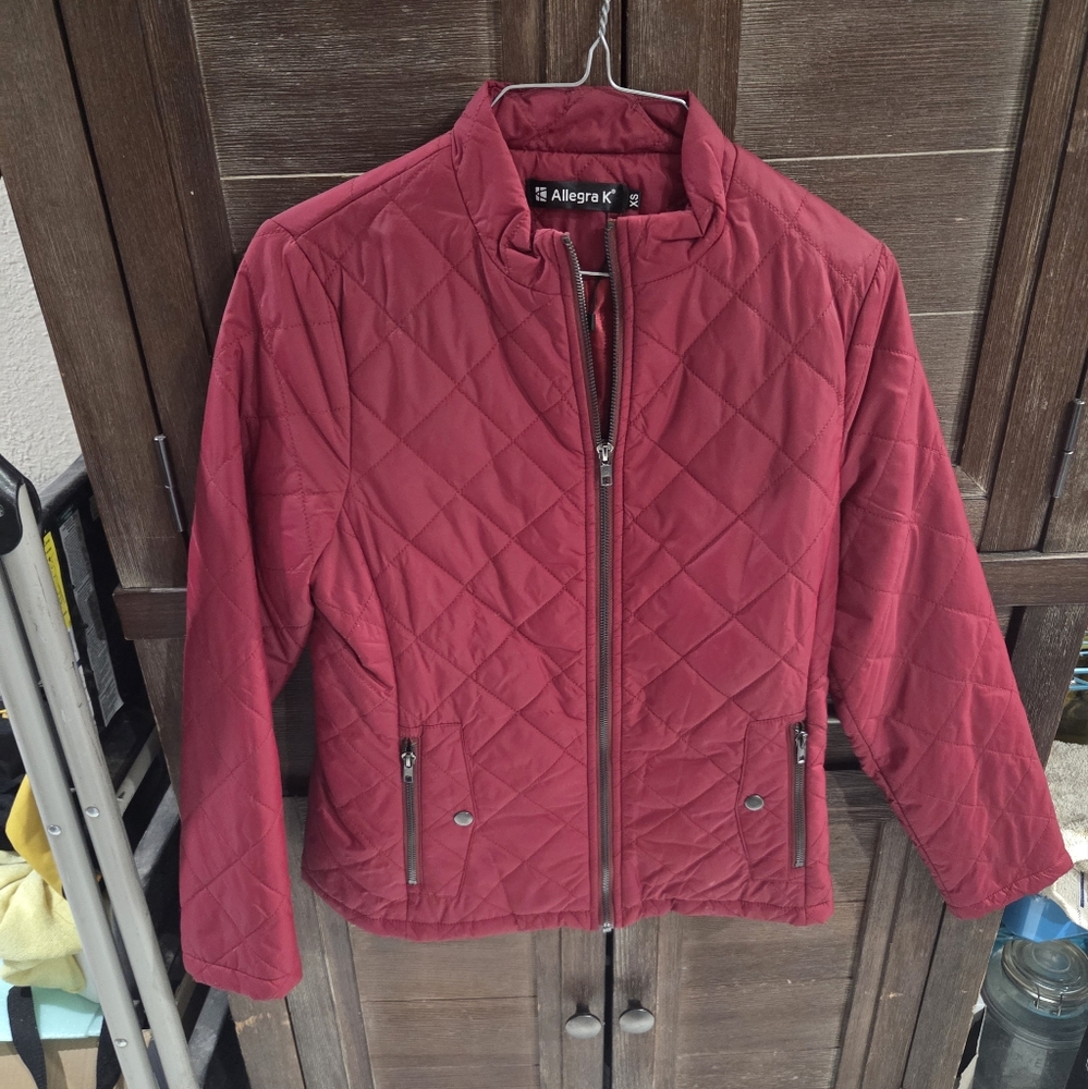 Allegra K Women's Puffer Jacket Size XS Wine Red